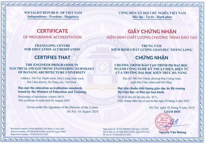 Chứng nhận kiểm định chương trình Công nghệ kỹ thuật điện, điện tử