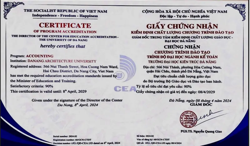 Chứng nhận kiểm định chương trình Kế toán