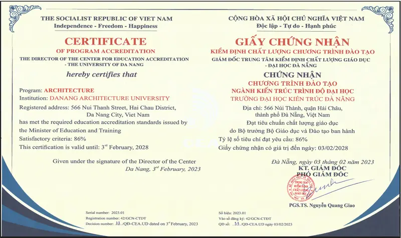 Chứng nhận kiểm định chương trình Kiến trúc