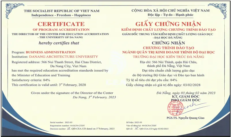 Chứng nhận kiểm định chương trình Quản trị kinh doanh