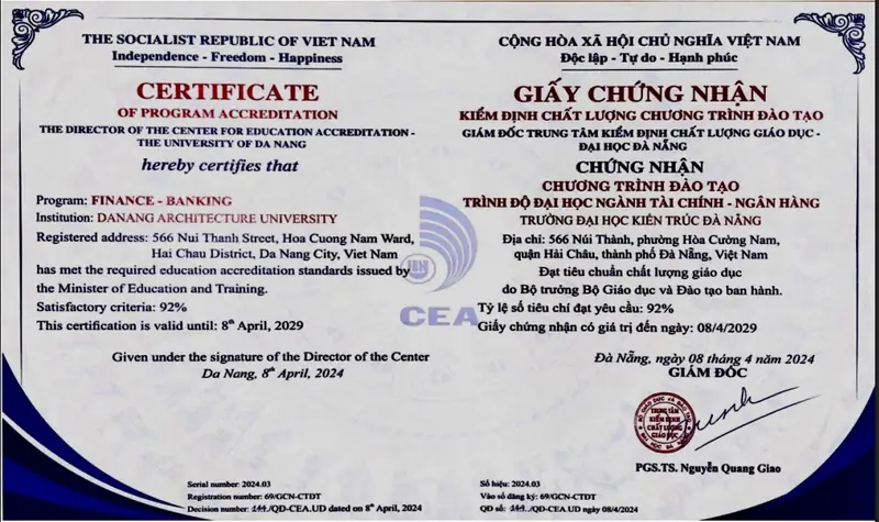 Chứng nhận kiểm định chương trình Tài chính – Ngân hàng