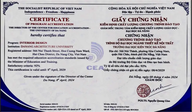 Chứng nhận kiểm định chương trình Thiết kế nội thất